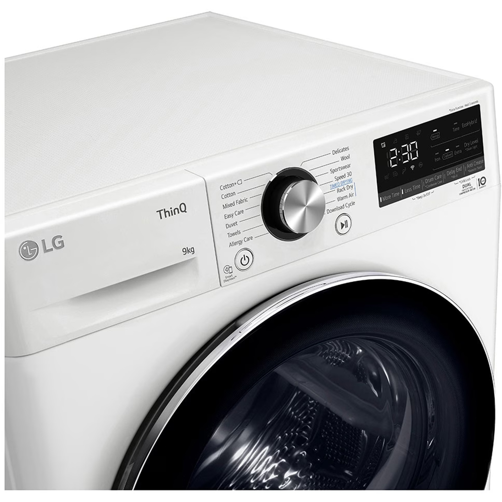 Uscator de rufe LG RH90V9AV2N, SmartThinQ, Condensare si pompa de caldura, 9 kg, 15 programe, Clasa C, alb