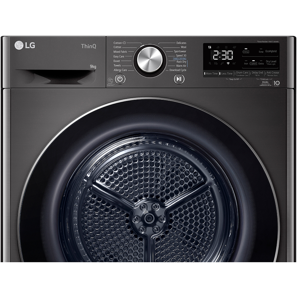 Uscator de rufe LG RH90V9JV2N, ThinQ, Pompa de caldura, 9 kg, 14 programe, Clasa C, gri inchis