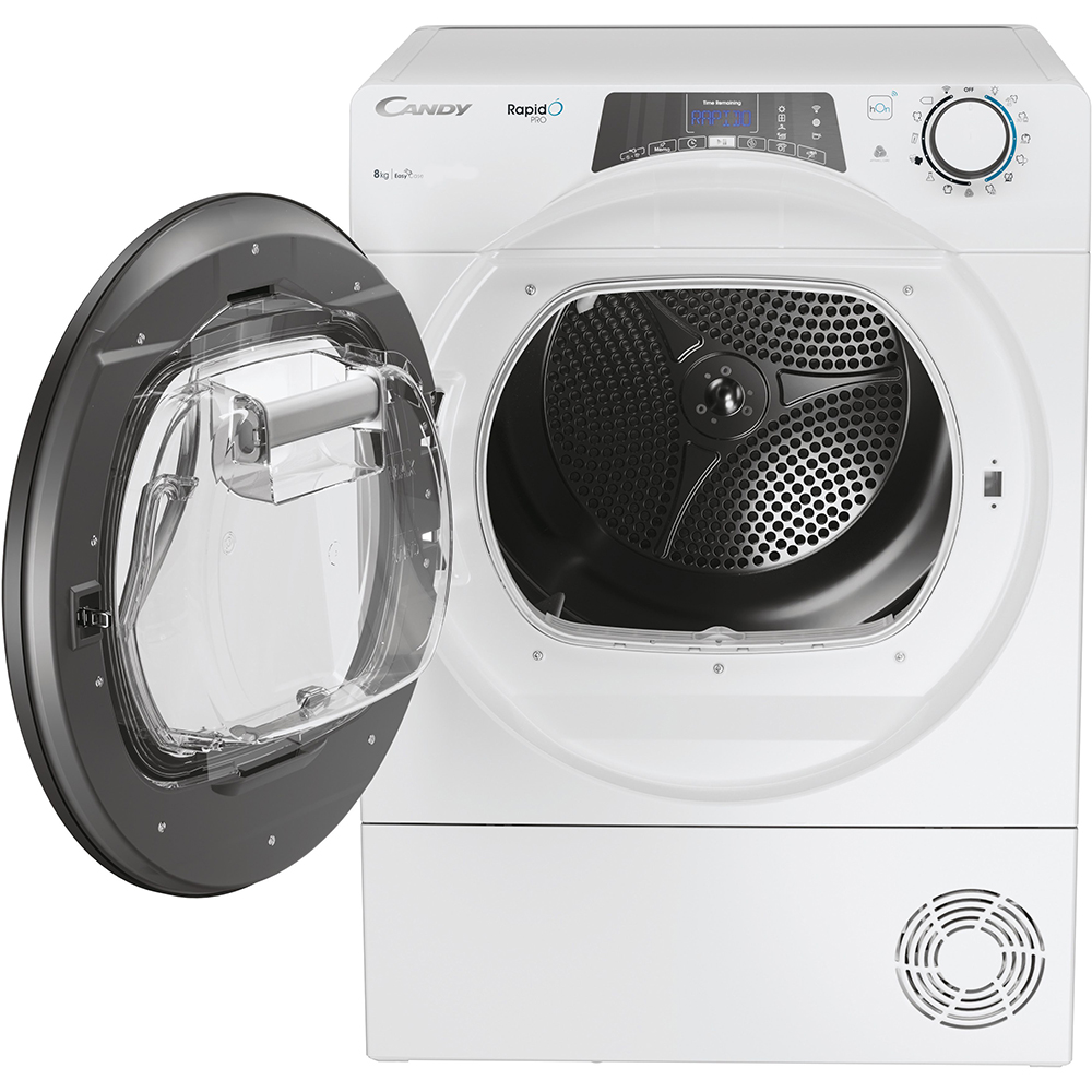 Uscator de rufe CANDY Rapido Pro RPE H8A2TRE-S, Pompa de caldura, 8 kg, 14 programe, Clasa E, Wi-Fi, alb