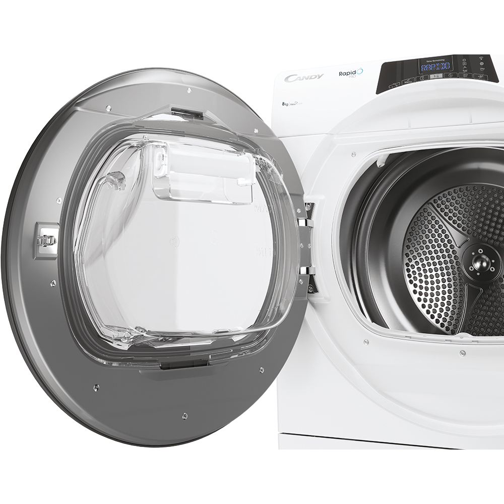 Uscator de rufe CANDY Rapido Pro RPE H8A2TRE-S, Pompa de caldura, 8 kg, 14 programe, Clasa E, Wi-Fi, alb
