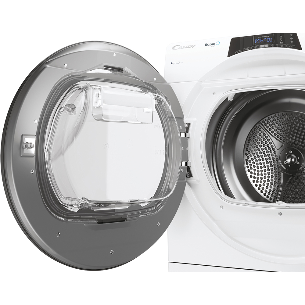 Uscator de rufe CANDY Rapido Pro RPE H9A2TRE-S, Pompa de caldura, 9 kg, 14 programe, Clasa E, Wi-Fi, alb