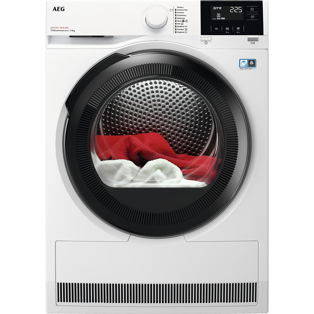Uscator de rufe AEG TR819P4E, AbsoluteCare, Pompa de caldura, 9kg, 10 programe, Clasa D, alb