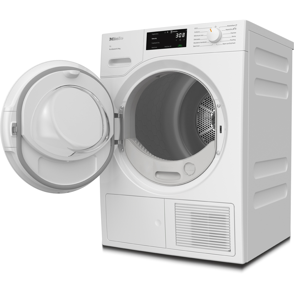 Uscator de rufe MIELE TWD 640 WP EcoSpeed, Pompa de caldura, 9 kg, 12 programe, Clasa C, Wi-Fi, alb