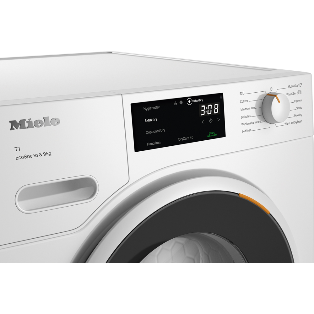 Uscator de rufe MIELE TWD 640 WP EcoSpeed, Pompa de caldura, 9 kg, 12 programe, Clasa C, Wi-Fi, alb