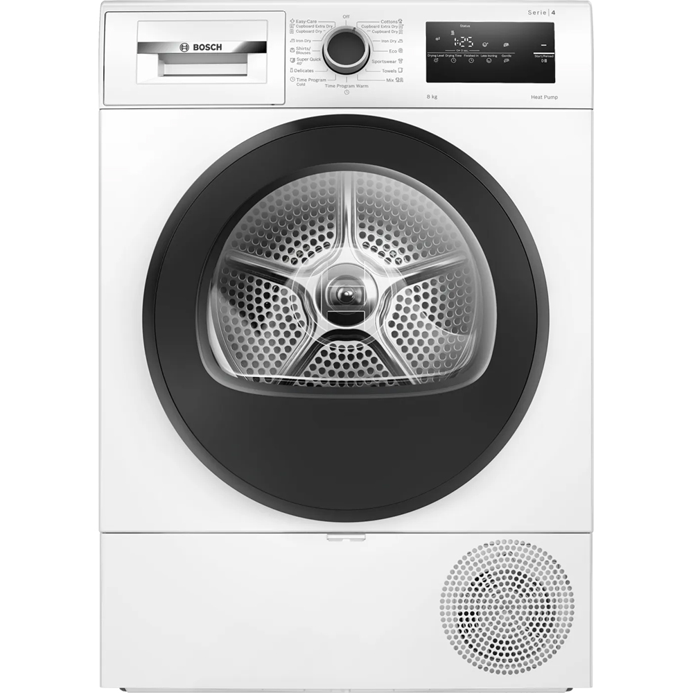 Uscator de rufe BOSCH WTH85221BY, Condensare si pompa de caldura, 8 kg, 15 programe, Clasa D, alb