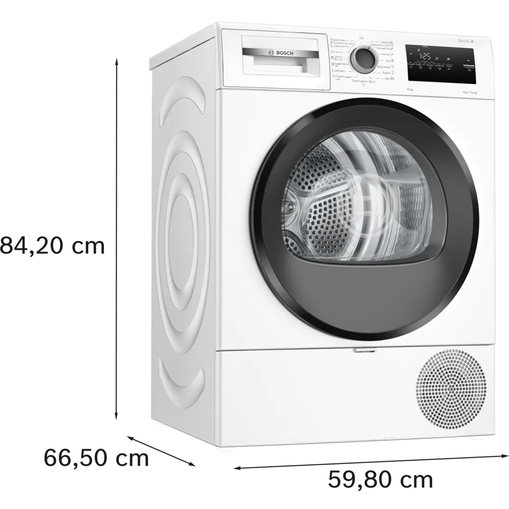 Uscator de rufe BOSCH WTH85221BY, Condensare si pompa de caldura, 8 kg, 15 programe, Clasa D, alb