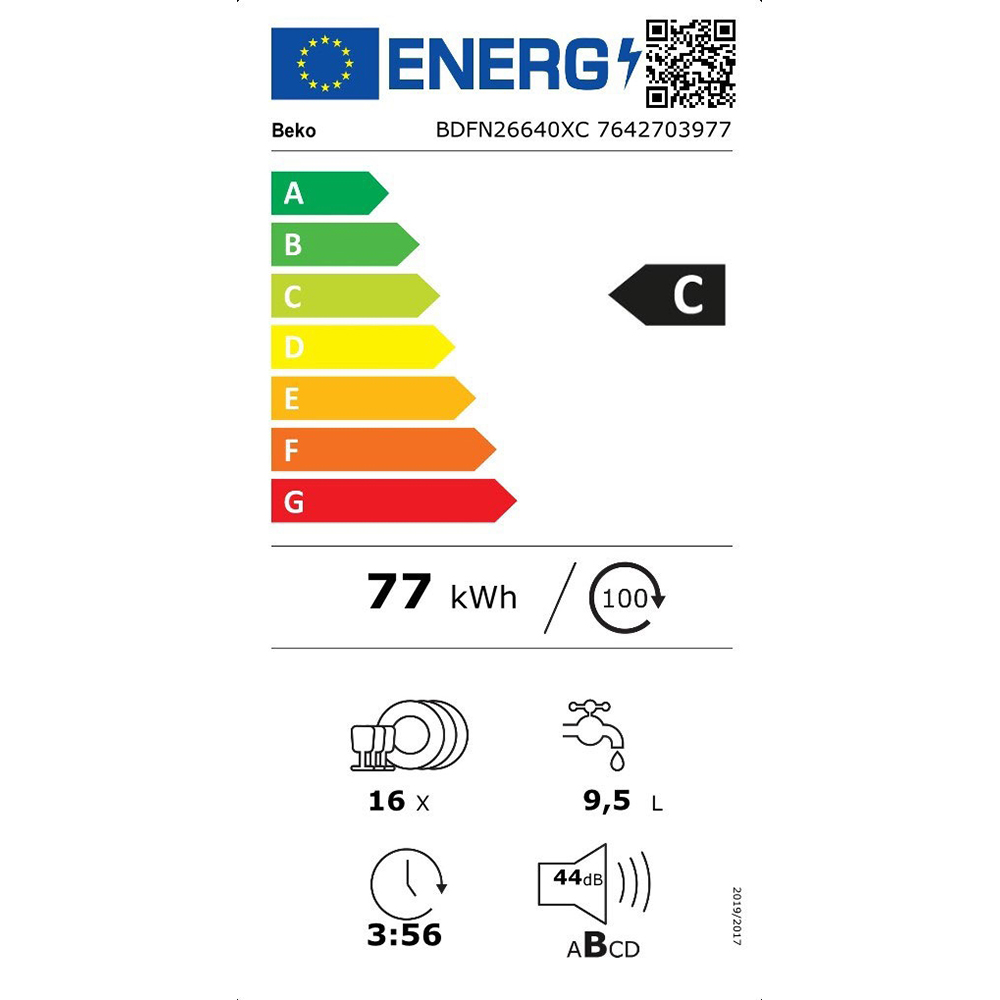 Masina de spalat vase independenta BEKO BDFN26640XC, 16 seturi, 6 programe, 60 cm, Clasa C, argintiu