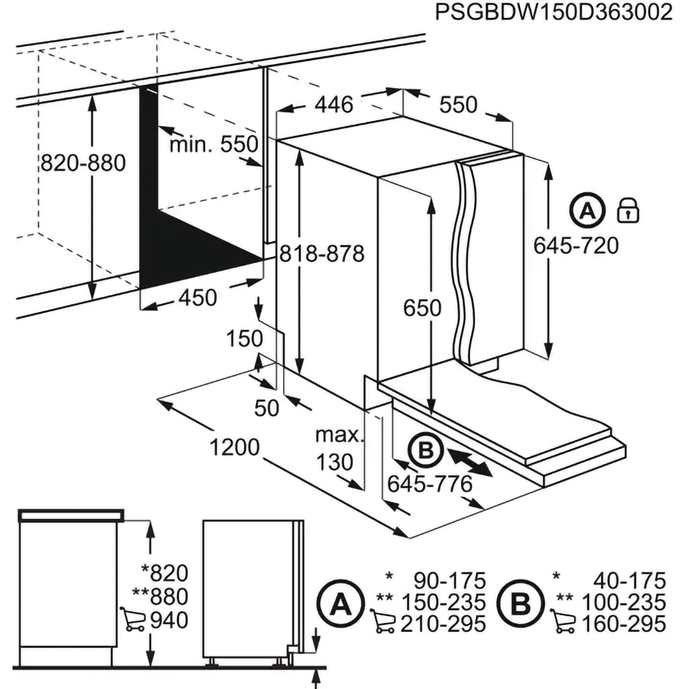 Masina de spalat vase incorporabila ELECTROLUX EEA12100L, 9 seturi, 5 programe, Clasa F, panou comanda negru