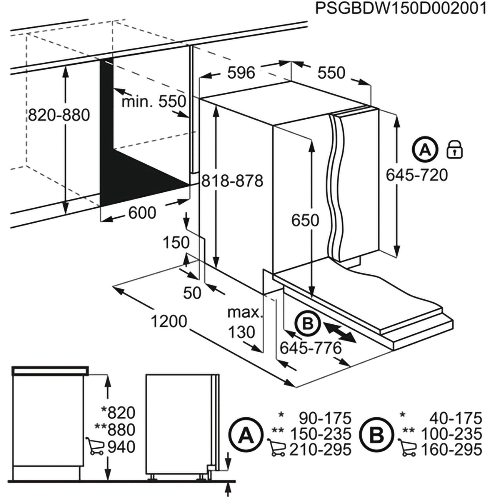 Masina de spalat vase incorporabila ELECTROLUX EEM48221L, 14 seturi, 8 programe, Clasa E, panou comanda negru