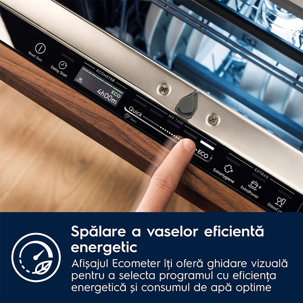 Masina de spalat vase incorporabila ELECTROLUX EES47400L, 13 seturi, 8 programe, 60 cm, Clasa C, panou comanda negru