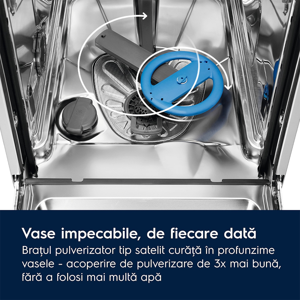 Masina de spalat vase incorporabila ELECTROLUX EES47400L, 13 seturi, 8 programe, 60 cm, Clasa C, panou comanda negru