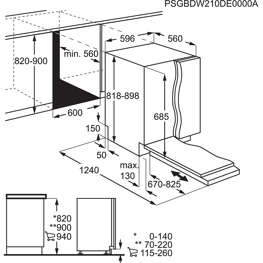 Masina de spalat vase incorporabila AEG FSE94848P, 14 seturi, 7 programe, 60 cm, Clasa C, panou comanda negru