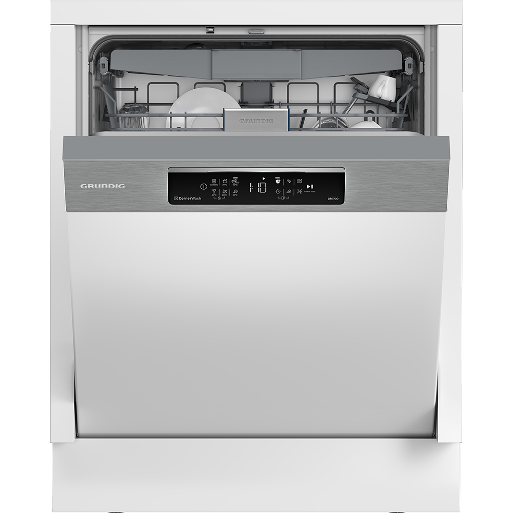 Masina de spalat vase semi-incorporabila GRUNDIG GNIP4630XB, 16 seturi, 6 programe, 60 cm, Clasa C, inox antiamprenta