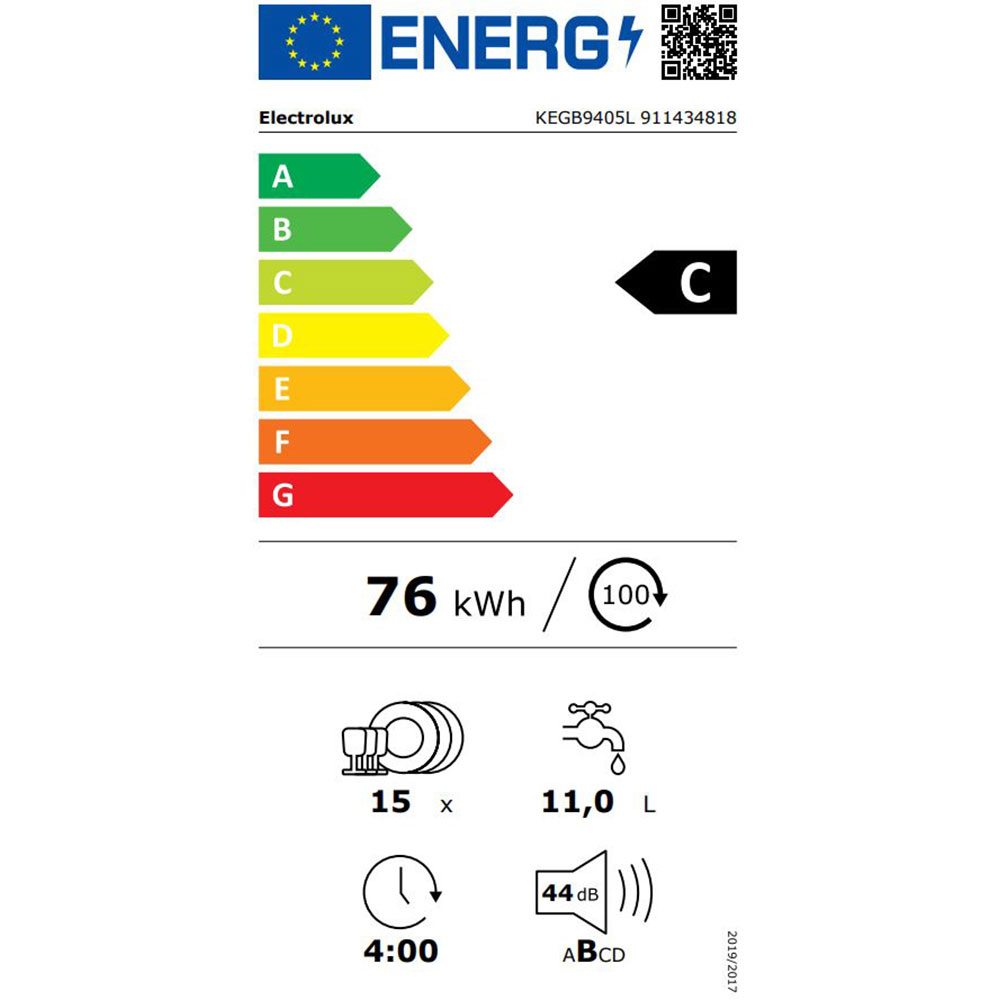 Masina de spalat vase incorporabila ELECTROLUX KEGB9405L, 15 seturi, 8 programe, 60 cm, Clasa C, panou comanda negru