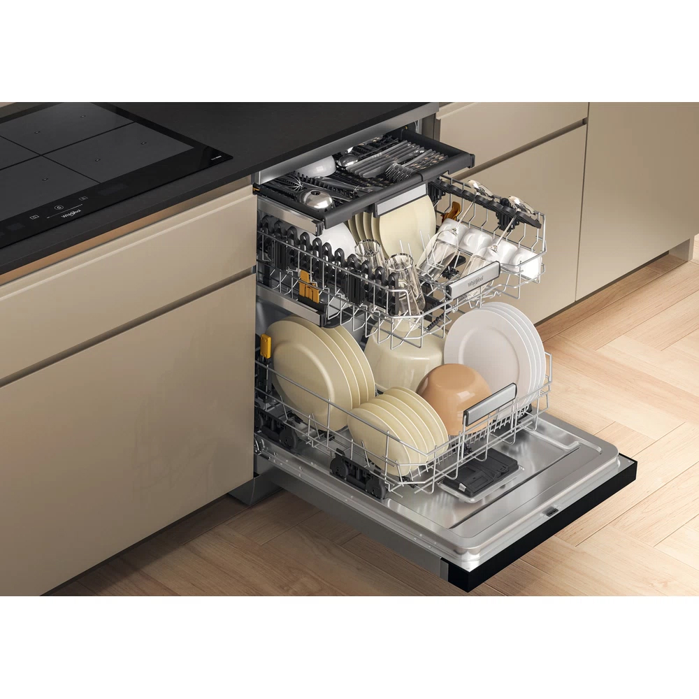 Masina de spalat vase independenta WHIRLPOOL W7F HS51 X, 6th Sense, 15 seturi, 8 programe, 60 cm, Clasa B, inox