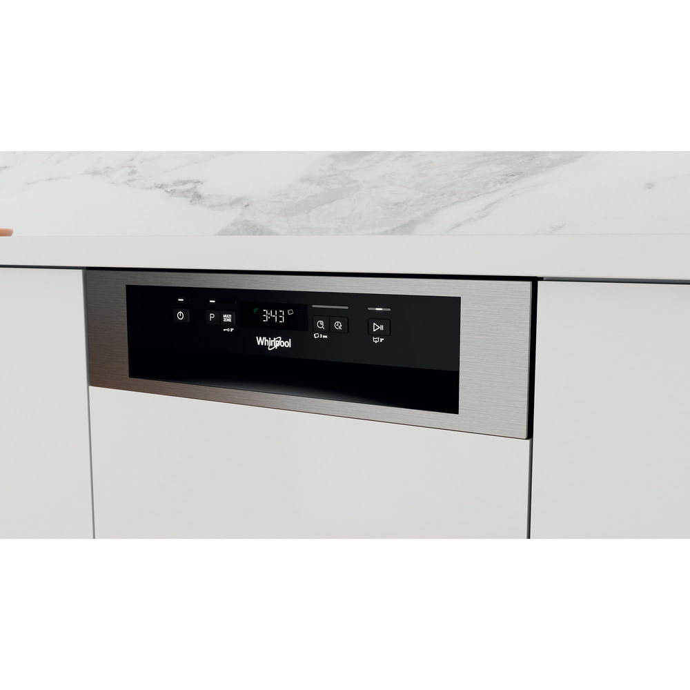 Masina de spalat vase semi-incorporabila WHIRLPOOL WSBC 3M27 X, 6th Sense, 10 seturi, 6 programe, 45 cm, Clasa E, inox