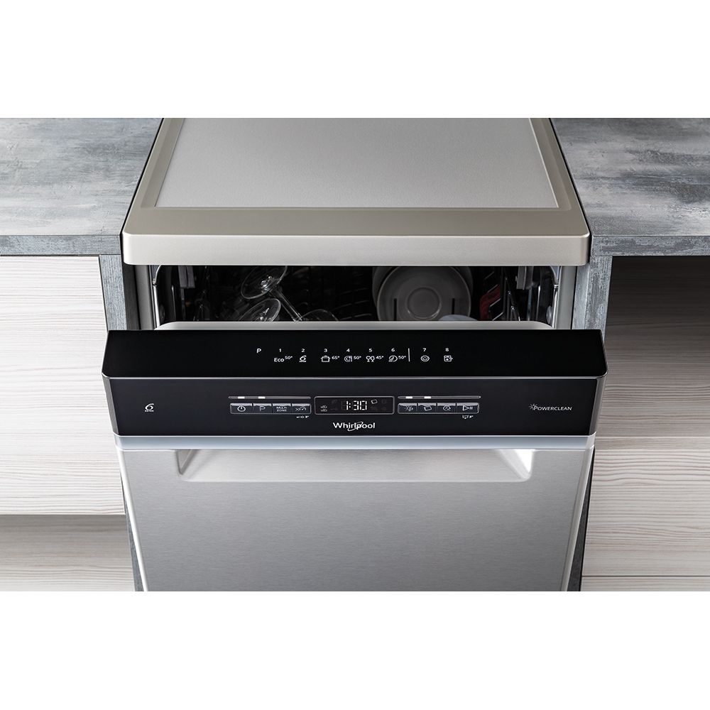 Masina de spalat vase independenta WHIRLPOOL WSFO 3O23 PF X, 10 seturi, 7 programe, 45 cm, Clasa E, inox