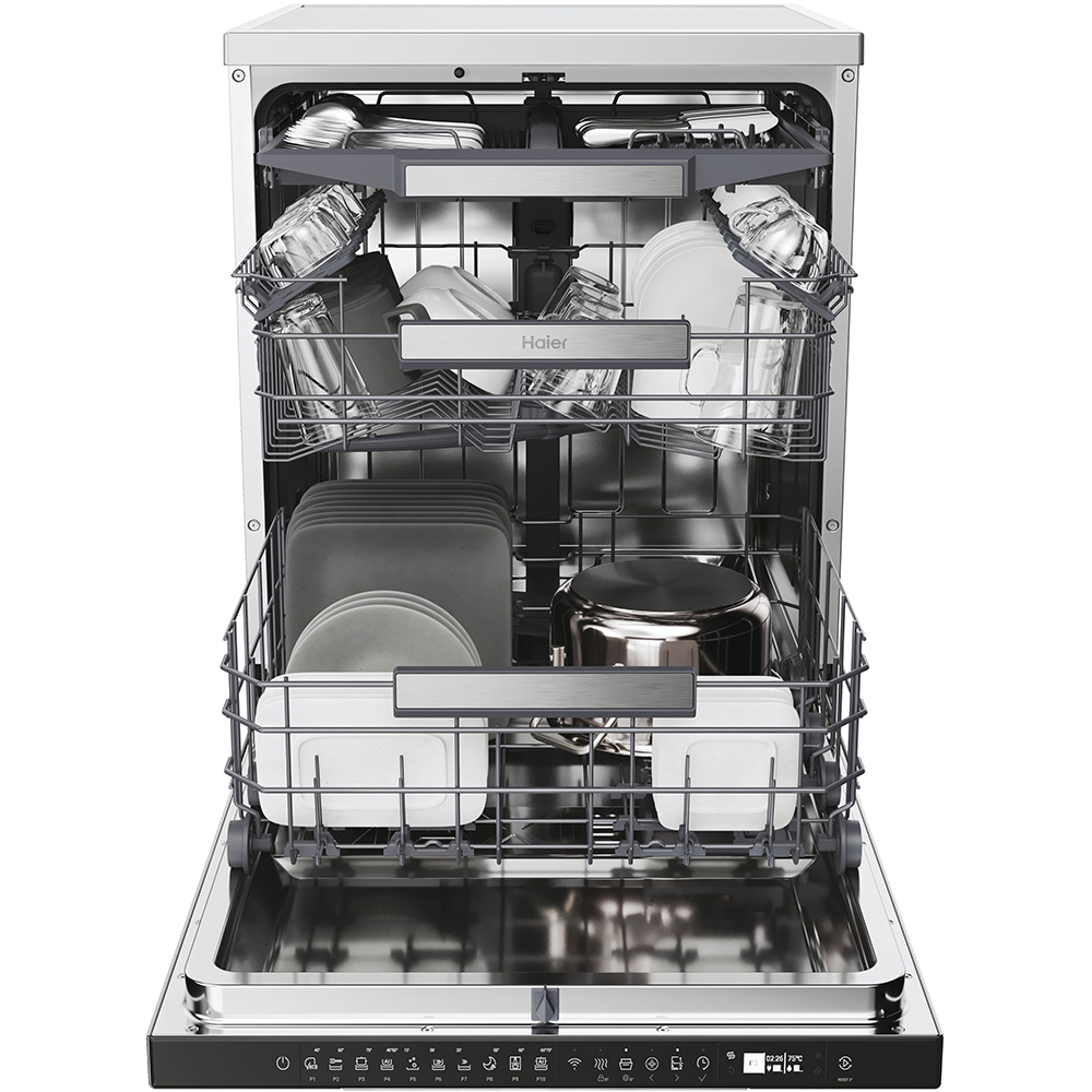 Masina de spalat vase independenta HAIER XF 5CM1X, 15 seturi, 10 programe, 60 cm, Clasa C, inox