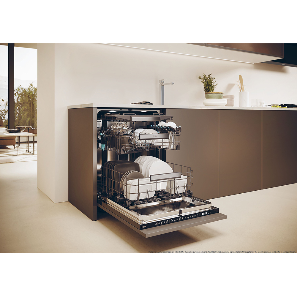 Masina de spalat vase incorporabila HAIER XS 4A4M3PB, 14 seturi, 10 programe, 60 cm, Clasa A, panou comanda negru