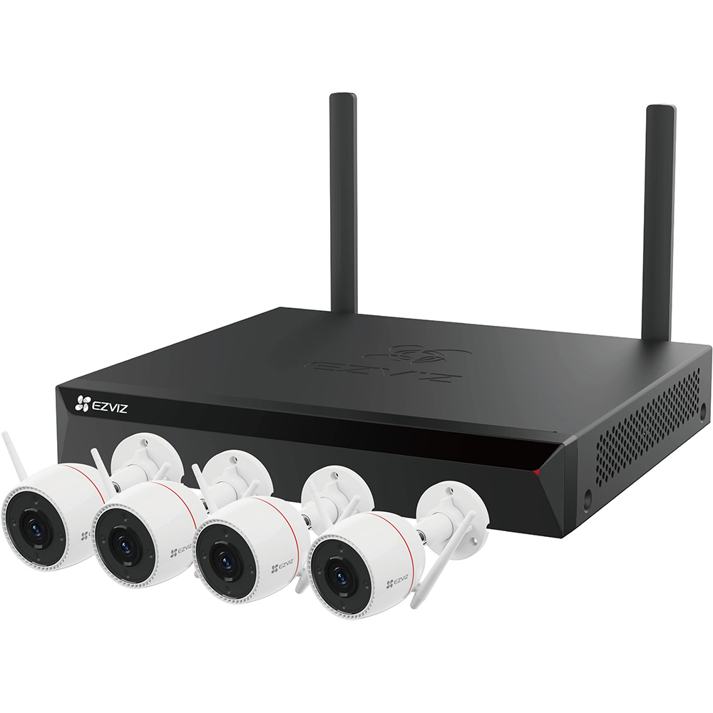 Kit de supraveghere video EZVIZ H3C, 2K, 4 camere, Wi-Fi, 8 canale, Color Night Vision, alb