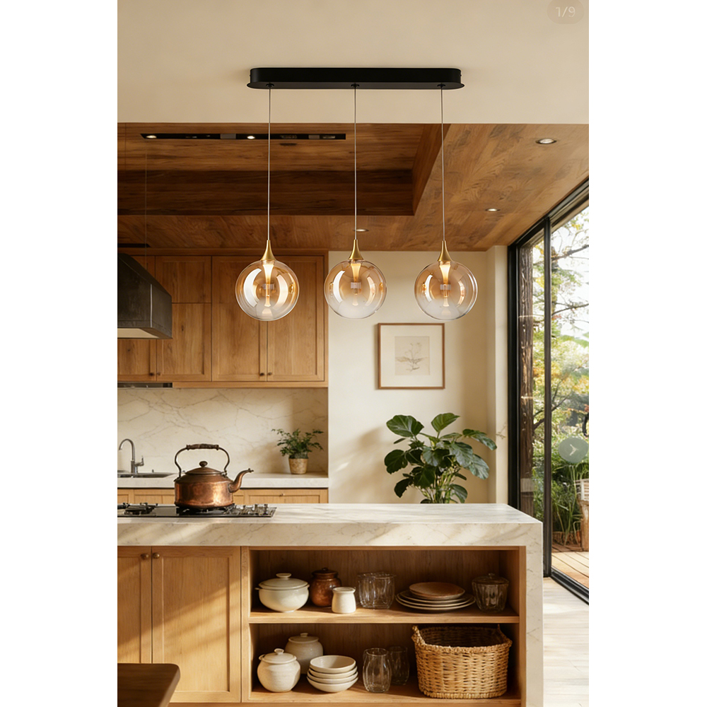 Lustra suspendata MYRIA Globe MY10347, LED, 13W, 68x16x150 cm, auriu-negru