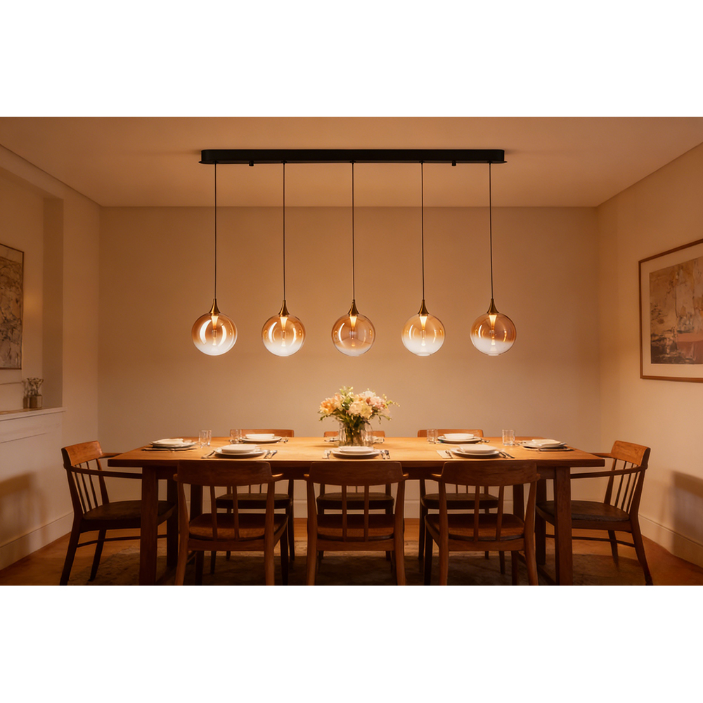 Lustra suspendata MYRIA Globe MY10349, LED, 21W, 120x16x150 cm, auriu-negru