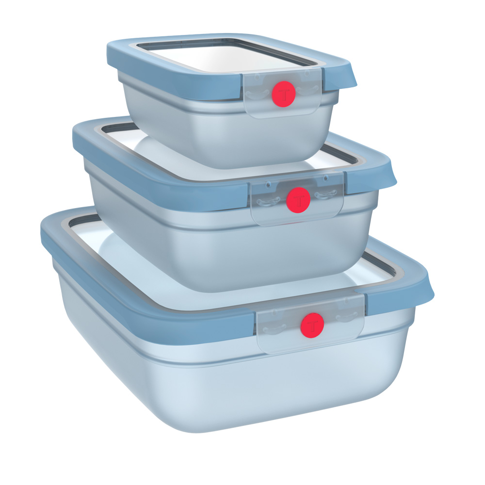 Set caserole TEFAL Oneclick N1230210, 3 piese, 0.5-2.3l, plastic, albastru