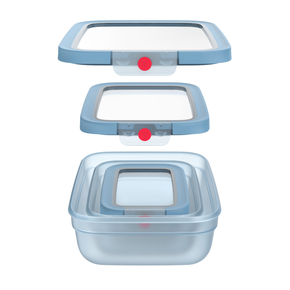 Set caserole TEFAL Oneclick N1230210, 3 piese, 0.5-2.3l, plastic, albastru