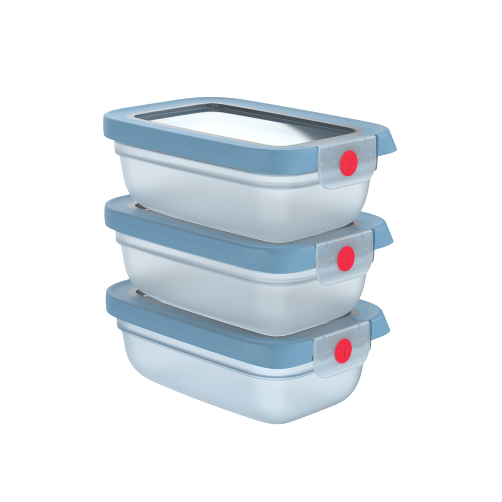 Set caserole TEFAL Oneclick N1230510, 3 piese, 0.5l, plastic, albastru