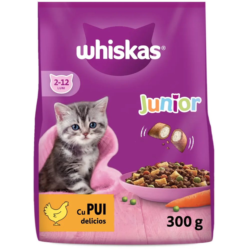 Hrana uscata pentru pisici WHISKAS, Junior, Pui, 300 g