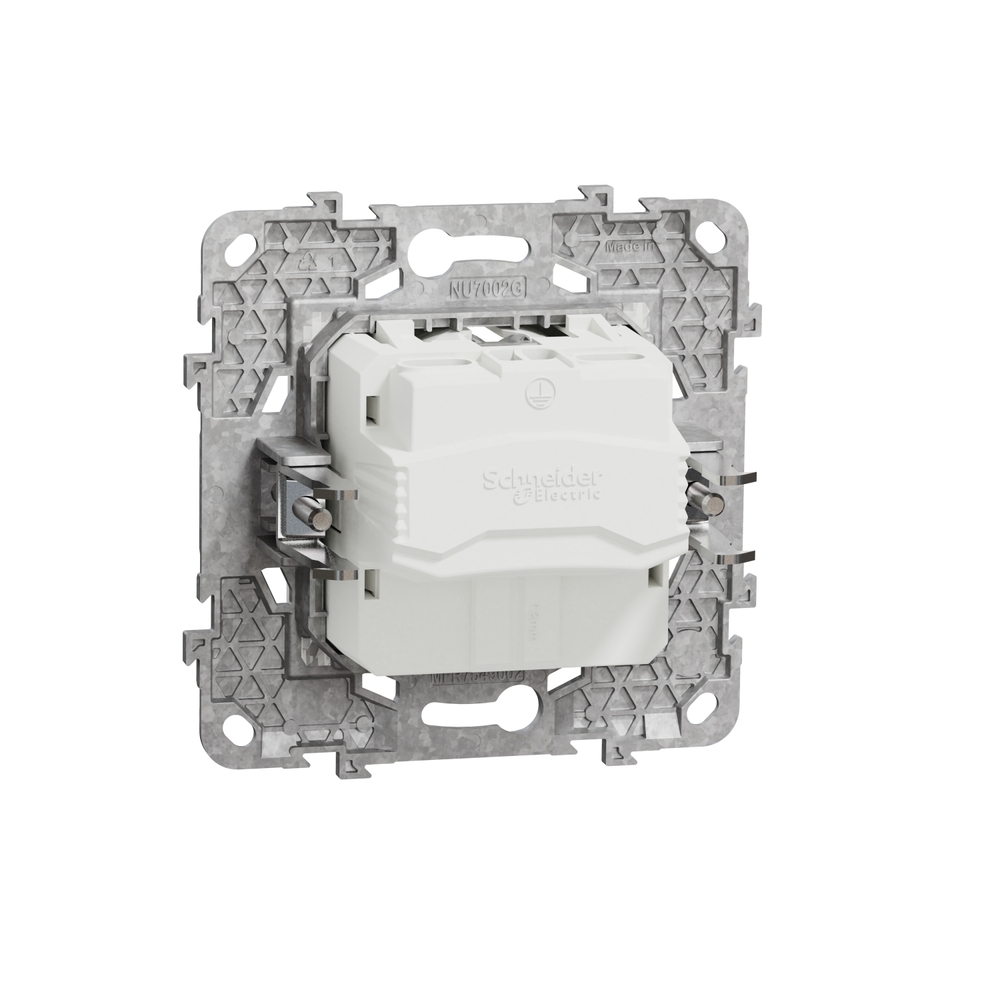 Priza SCHNEIDER Noua Unica NU503718Z, 2P+E 16A, IP20, Obturatoare, Suport fixare si gheare, alb