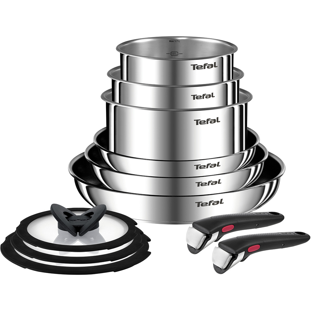 Set vase TEFAL Ingenio L897SB74, 11 piese, 16-28cm,  inox, argintiu
