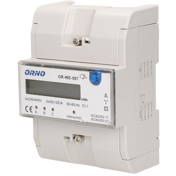 Contor trifazat ORNO OR-WE-507, 120A, 230V, IP20, alb