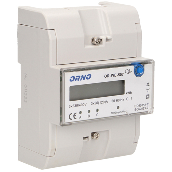 Contor trifazat ORNO OR-WE-507, 120A, 230V, IP20, alb