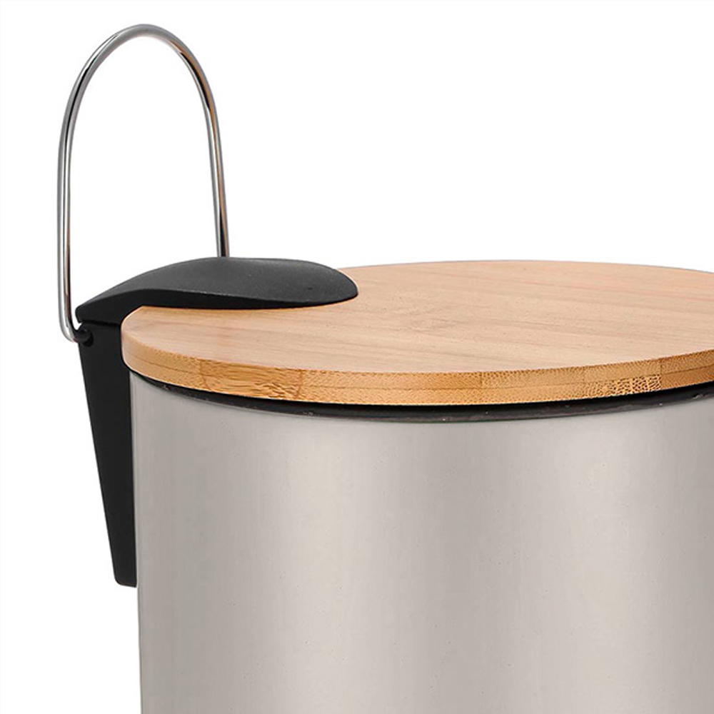 Cos gunoi pentru baie FRANDIS P354366, 3 l, rotund, metal, capac bambus, bej nisip