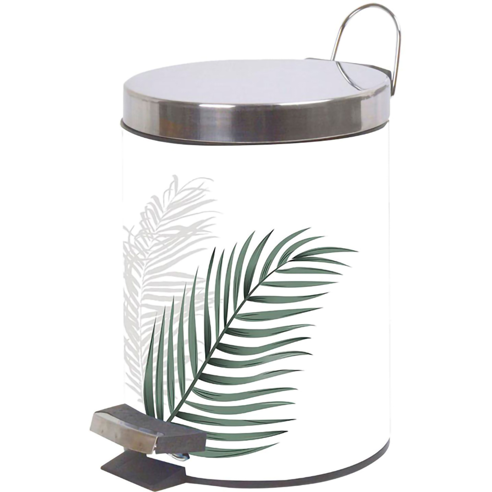 Cos gunoi pentru baie FRANDIS P356084, 3 l, rotund, metal, decor frunze, alb