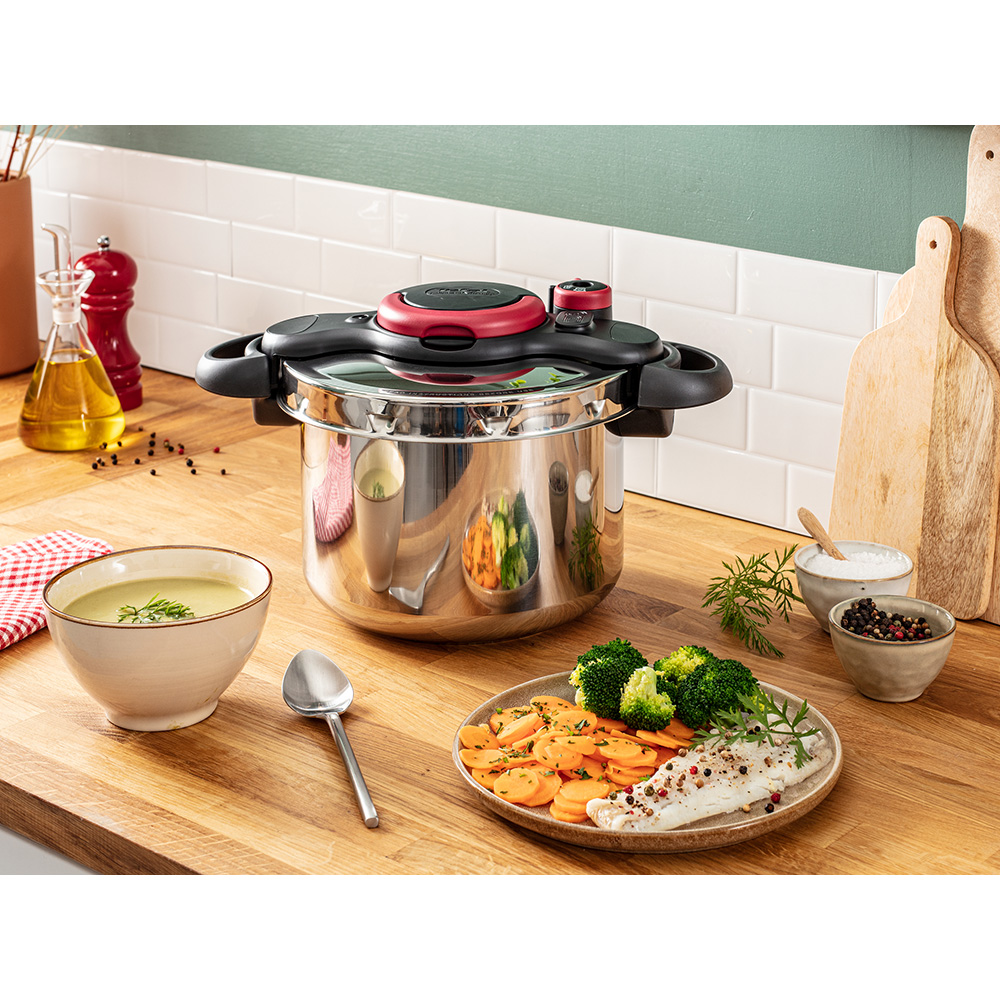 Oala sub presiune TEFAL Clipsominut Easy, 9l, inox, argintiu