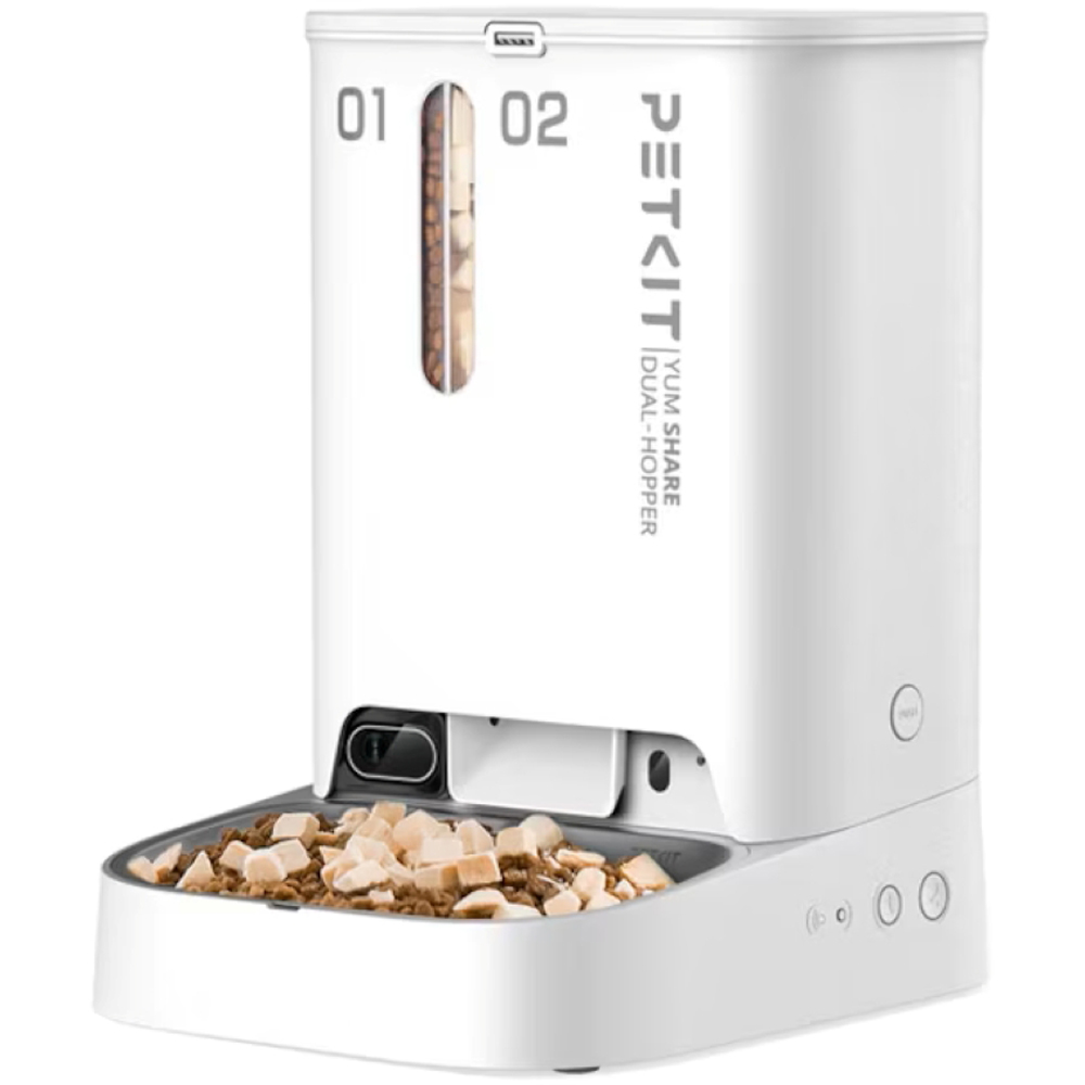 Hranitor automat animale de companie PETKIT Yumshare Dual Hopper, Camera Full HD, 5 l, alb