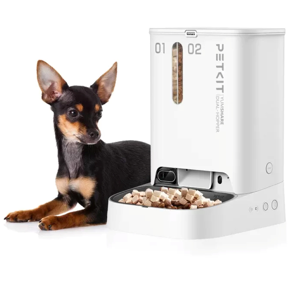 Hranitor automat animale de companie PETKIT Yumshare Dual Hopper, Camera Full HD, 5 l, alb