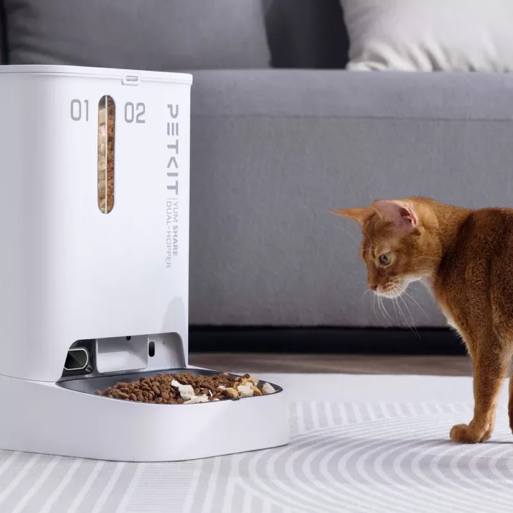 Hranitor automat animale de companie PETKIT Yumshare Dual Hopper, Camera Full HD, 5 l, alb