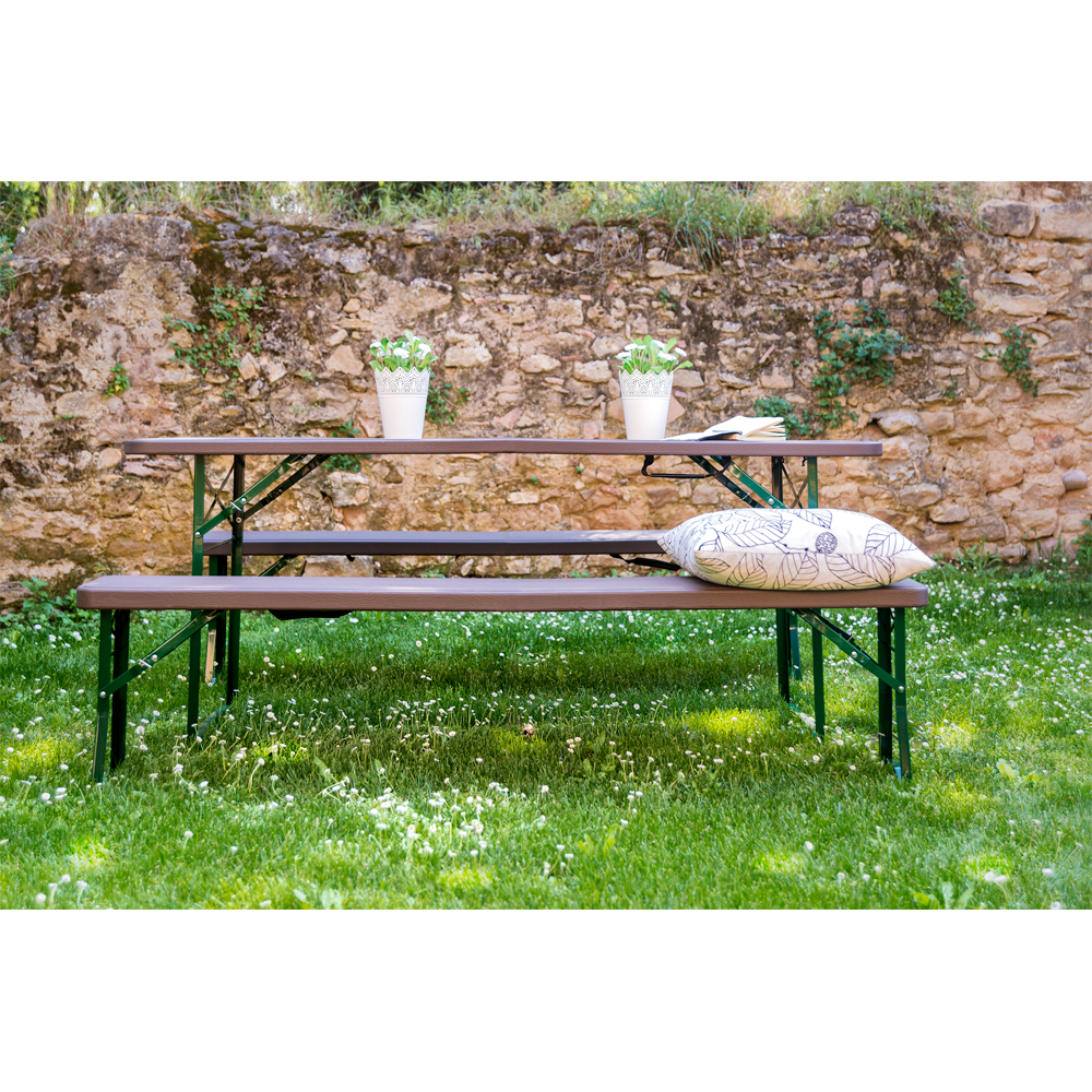 Banca terasa NEWSTORM Koln, 220 x 30 x 48 cm, maro-verde