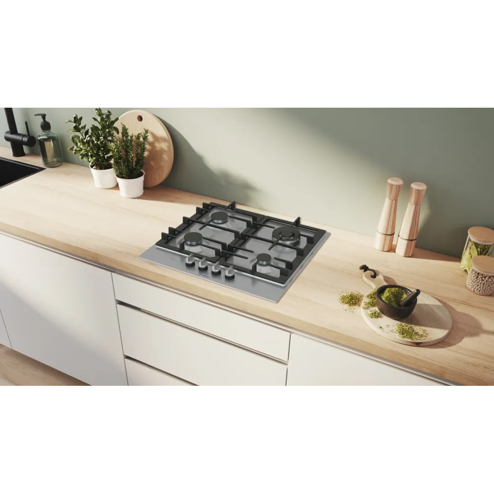 Plita incorporabila BOSCH PCH6A5I90, Gaz, 4 arzatoare, Wok, inox