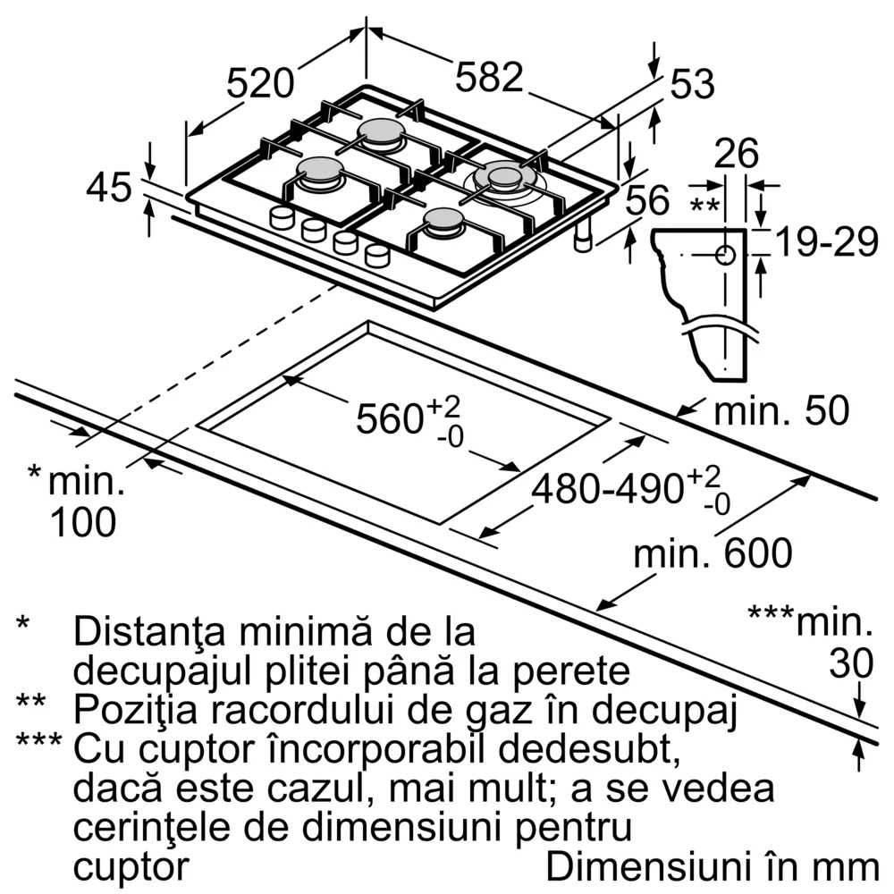 Plita incorporabila BOSCH PCH6A5I90, Gaz, 4 arzatoare, Wok, inox