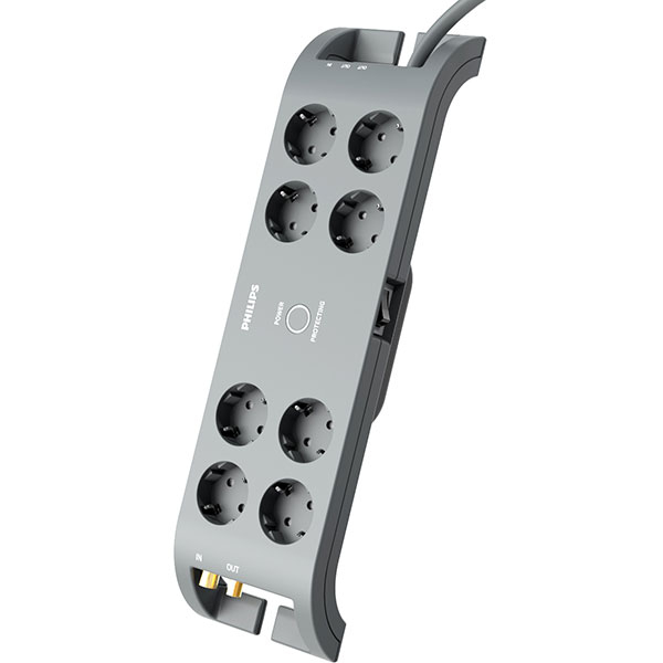 Prelungitor cu protectie PHILIPS SPN5185A/58, 8 prize, 2m, gri