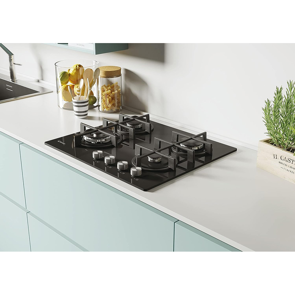 Plita incorporabila CANDY CDK6GF4WEKB, Gaz, 4 arzatoare, Wok, negru