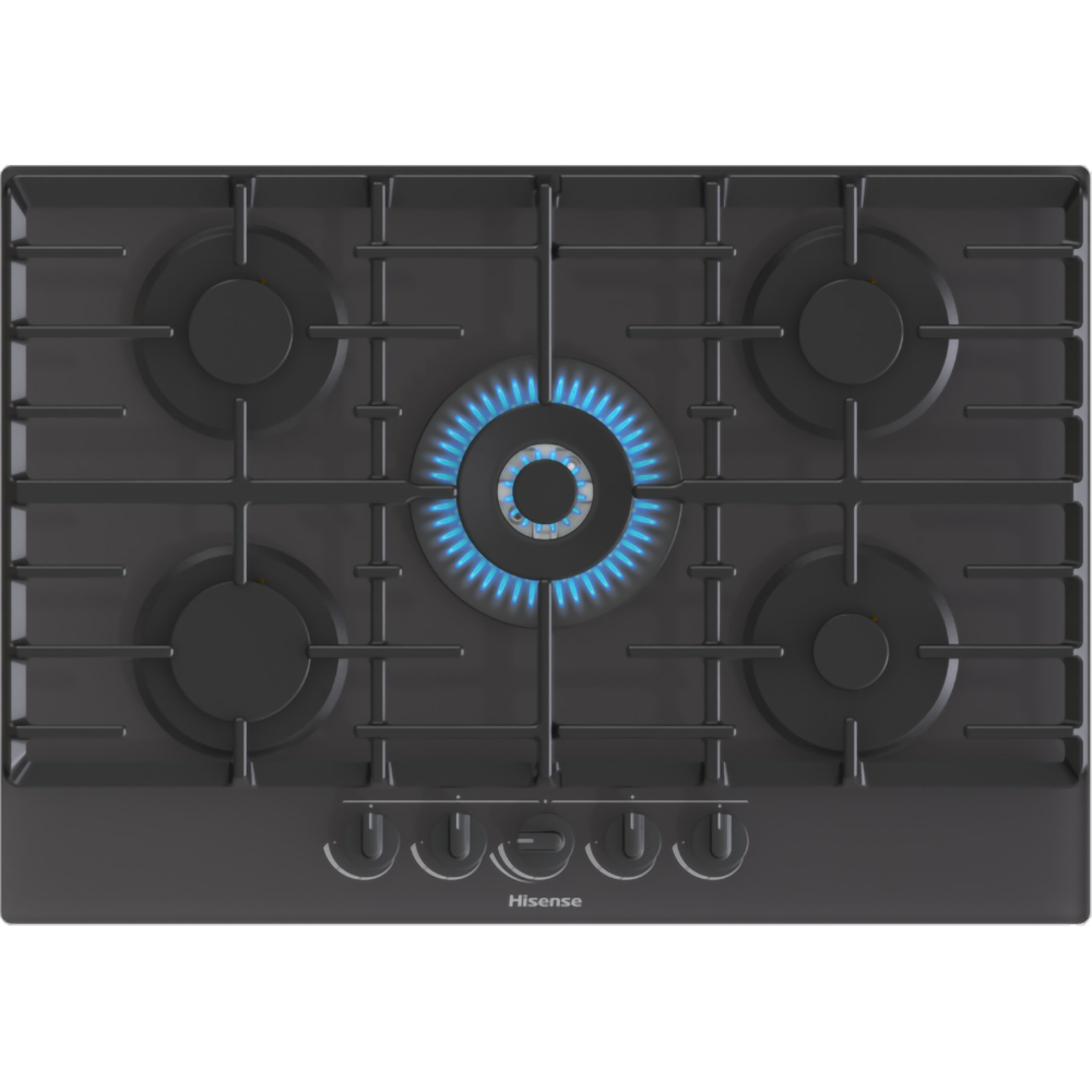 Plita incorporabila HISENSE GG773B, Gaz, 5 arzatoare, Wok, negru