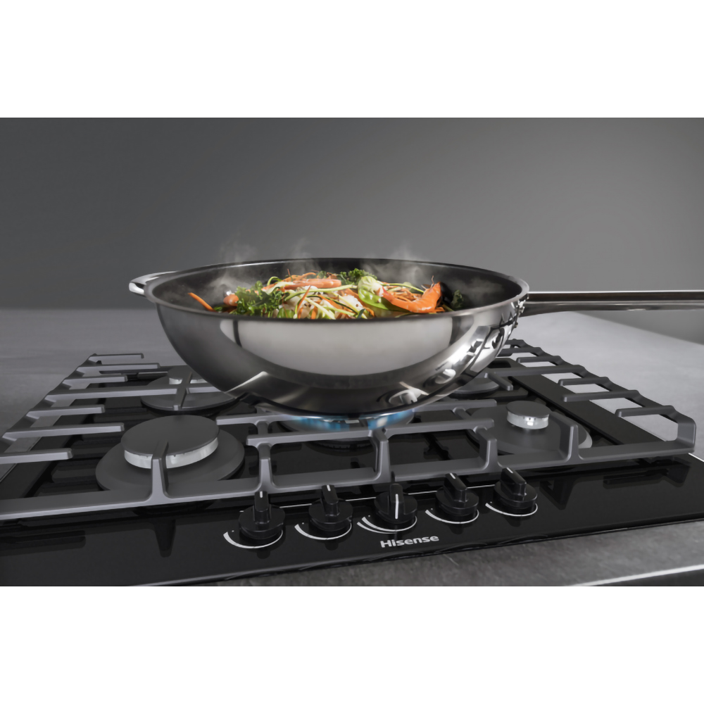 Plita incorporabila HISENSE GG773B, Gaz, 5 arzatoare, Wok, negru