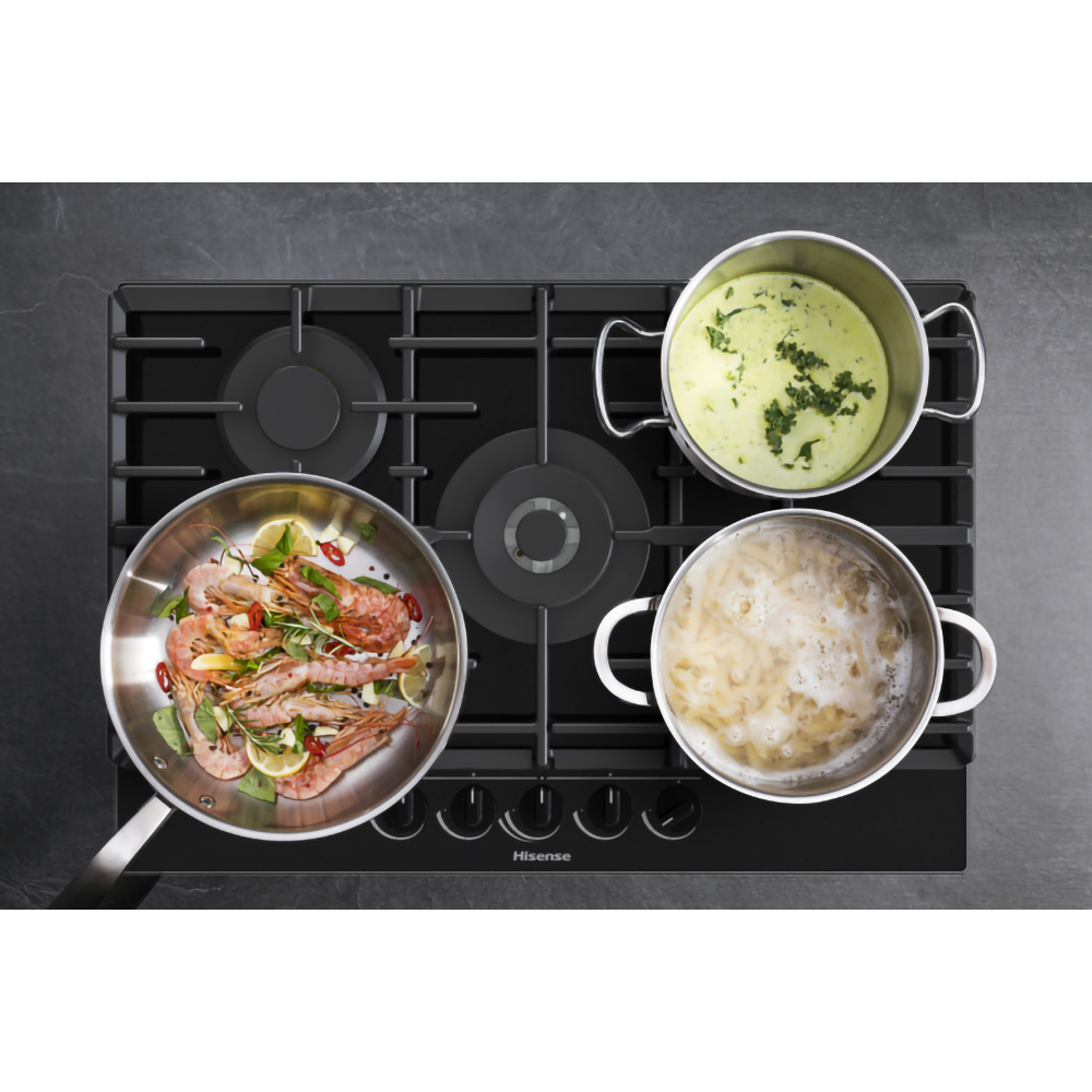 Plita incorporabila HISENSE GG773B, Gaz, 5 arzatoare, Wok, negru