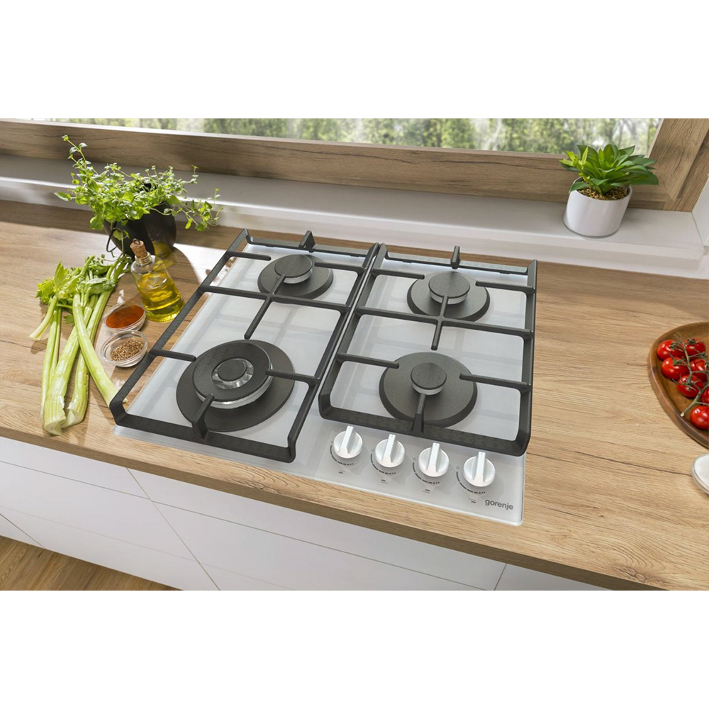 Plita incorporabila GORENJE GTW641EW, Gaz, 4 arzatoare, Wok, alb