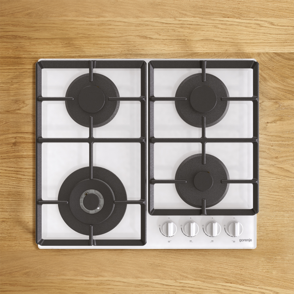 Plita incorporabila GORENJE GTW641EW, Gaz, 4 arzatoare, Wok, alb